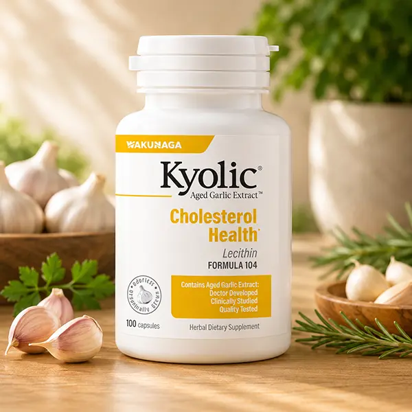 Aged Garlic Extract Formula 104, Odorless Aged Garlic Extract with Lecithin, Supports Cholesterol Balance, Heart Health, Circulation & Cardiovascular Wellness, Non-GMO, Gluten-Free, 100 Capsules (50 Servings)