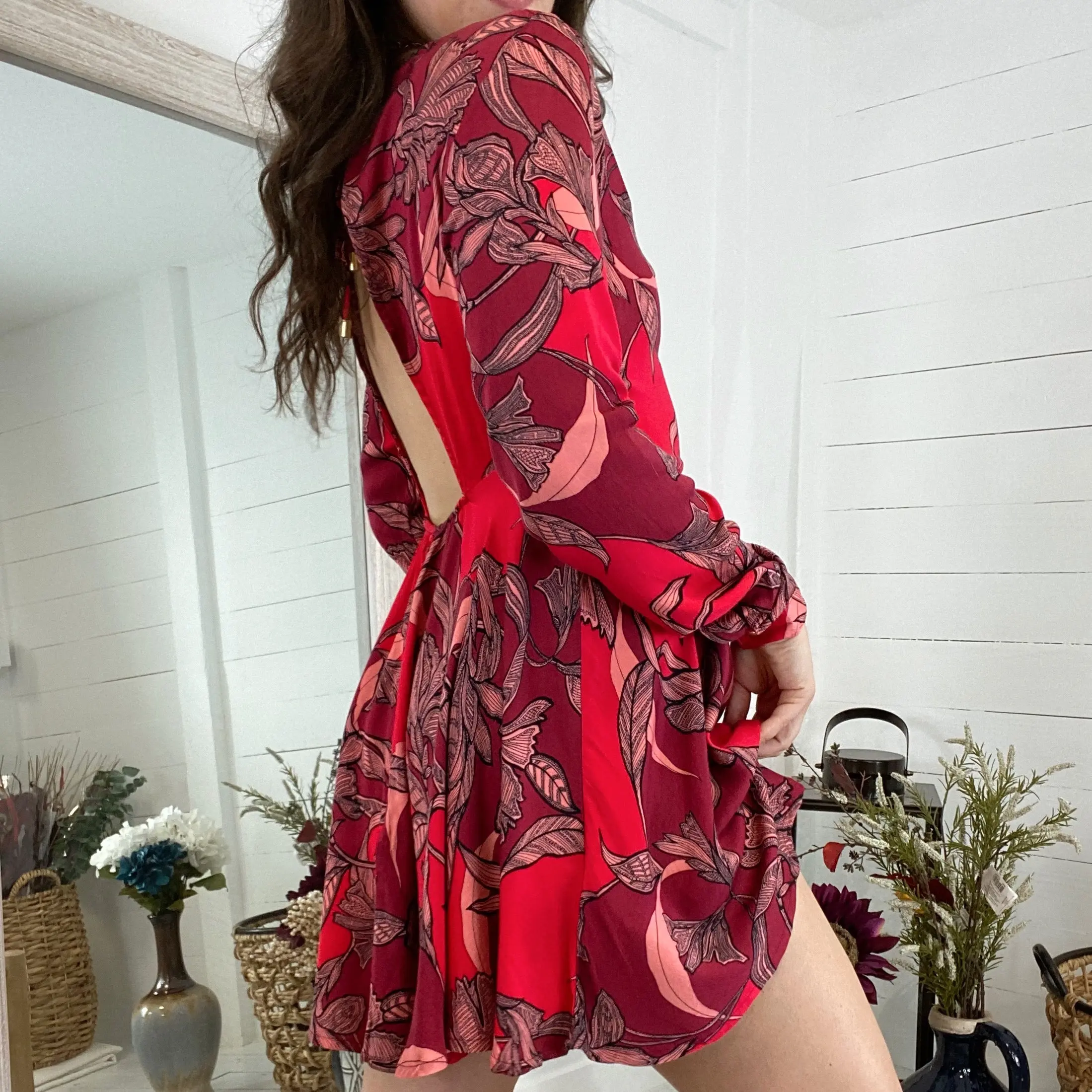 Femme Fatale Dress in Red Floral by MINKPINK