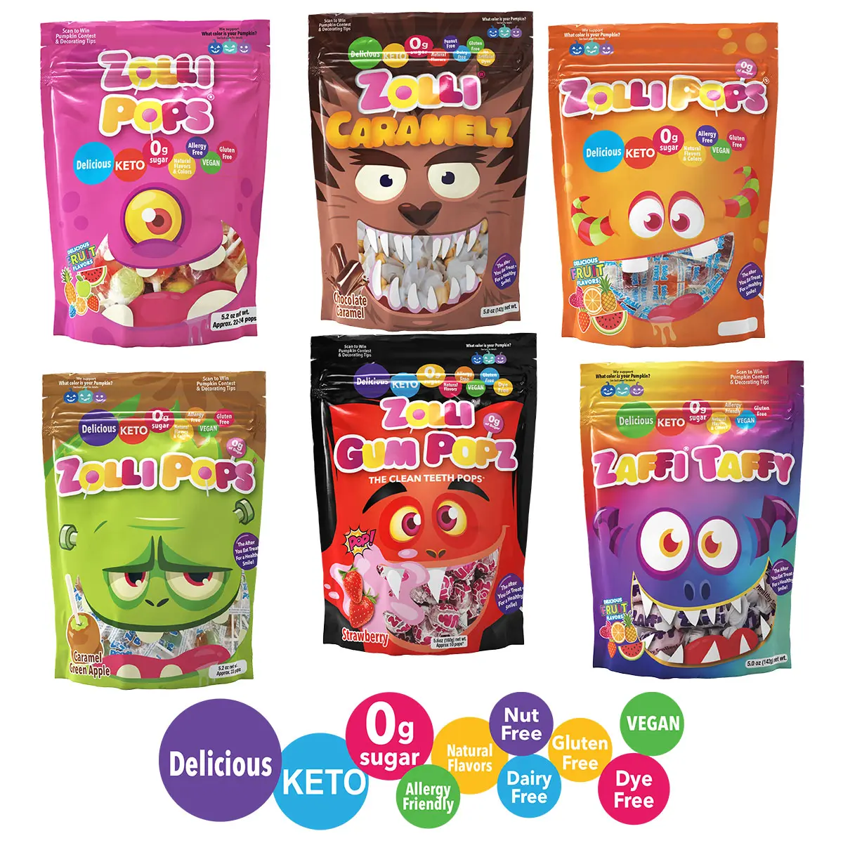 Halloween Spooky Savings 6 Bag Assortment -  Delicious, Zero Sugar, KETO, Gluten Free, Vegan, Allergy Friendly, No Artificial Dyes, Candy Variety