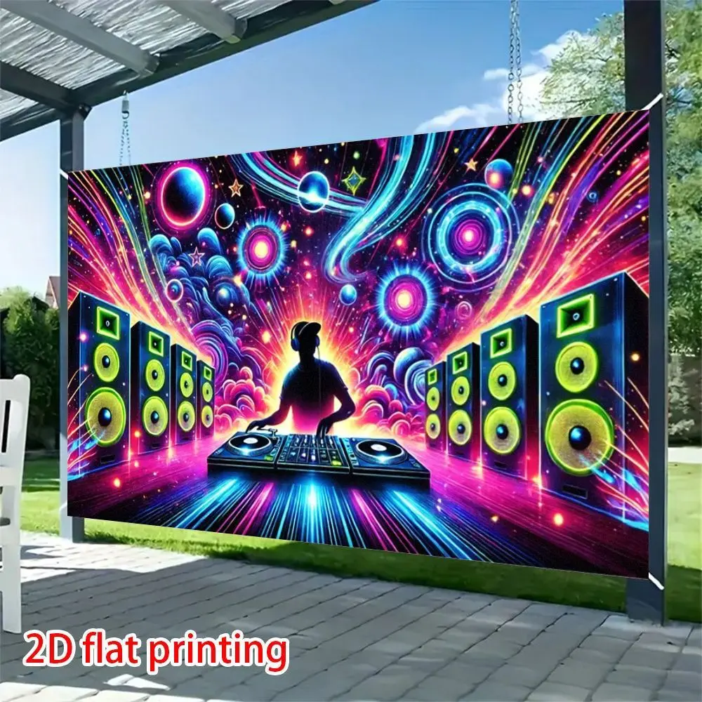 2D Flat, 2D Flat Banner, 1pc, 8.0x6.0ft Colorful DJ Party Banner, Holiday Celebration Decorative Backdrop Wall Cloth, Living Room Tapestry Decoration, Garage Garden Outdoor Flag, Large Photography Backdrop (Background Cloth Only), 2D Flat