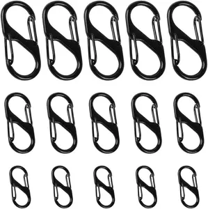 15pcs Zipper Clip Theft Deterrent, Zipper Pull Replacement Zipper Connectors Zipper Lock Clips Keychain Locking Clip, Dual Wire S Shaped Carabiner to Keep Zipper Closed (Black, 3 Sizes)