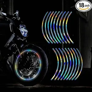 18pcs Lengthen 16"-19" Reflective Wheel Rim Stripe Decal for Motorcycle Wheels Car Cycling Bike Bicycle Night Reflective Safety Decoration Stripe Universal Reflective Sticker for Car