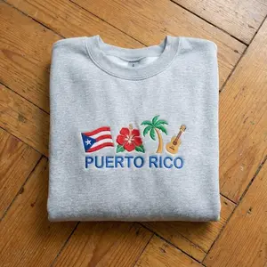 Puerto Rico Embroidered Sweatshirt Island Icons Travel Gift Unisex Shirt Hoodie