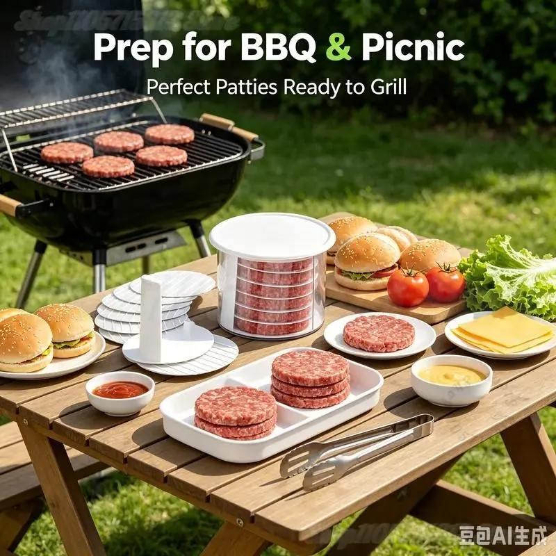 Multi-layer hamburger patty maker, with storage container, non-stick beef press mold, freezable hamburger patty box, suitable for barbecue and camping