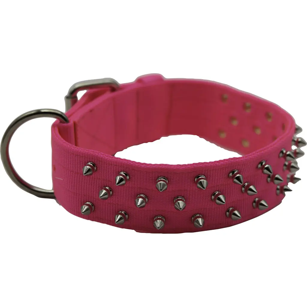 Omni Pet 205NFK-NPK27 27 in. Bravo Nylon Spiked Basic Collar for Dogs - Neon Pink, Basic Collars