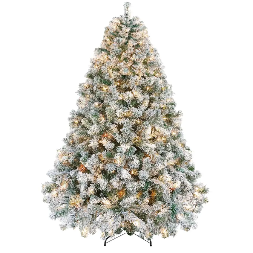 7.5FT Flocked Prelit LED Lifelike Indoor Artificial Christmas Tree, 550 Lights, Full Snowy Branches, Metal Stand, Indoor Holiday Decoration for Living Room, Office, Indoor Artificial Trees, Lifelike Artificial Trees