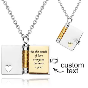 Valentine's Day gift  Love book necklace | Custom Engraved Stainless Steel | Pendant Necklace | Personalized Message Book Locket Necklace for Loved Ones