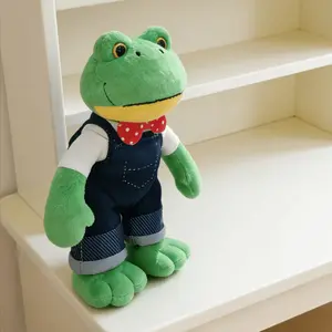 New Frog Mr. Plush Toy with Jeans Bib and Bow, Detachable Clothes, Creative Gift for Kids, Holidays, Friends, Couples, Valentine's Day