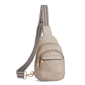 Small Sling Bag for Women Leather Crossbody Bags Fanny Pack Chest Bag for Travel, Cloud Grey