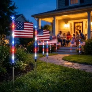 8-Piece Solar Outdoor American Flag Light Set, 4th of July Decorations with 8 Lighting Modes, Dusk-to-Dawn Auto On/Off Red White Blue Lights for Pathway, Garden Yd Decor, Solar Outdoor Lights tiktokshopspringglowup,summervibes