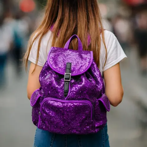 Women's Faux Leather Sparkling Reversible Sequins Funky Fashion Backpack - Buckle Flap Closure, Dangling Per Se Logo Keychain, Front Zipper Pocket, Side Flap Pockets, Padded Straps & Handle, for School, Casual Travel