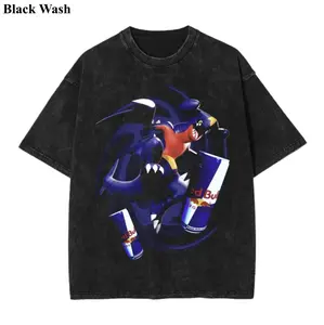 Vintage Garchomp x Bull Soda Wash Tee, Pocket Monster x Energy Soda Graphic Tees, Pocket Monster T-Shirt, Unisex Anime Shirt, PKM Gift, Gym Workout Shirt, Menswear Womenswear Streetwear Top Fit Oversize
