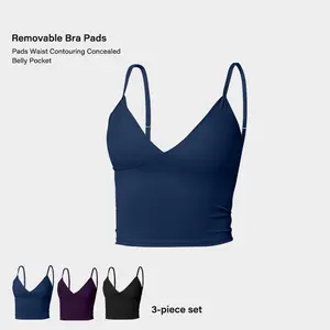 Women's Sexy Deep V Ruched Camisole with Invisible Chest Pads, Comfortable Wire-Free Sports Tank Top for Yoga, Summer Tops,