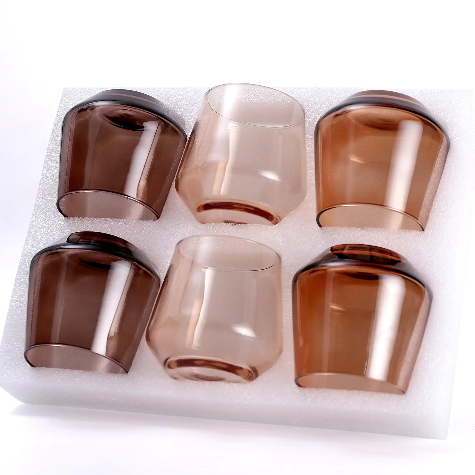 Stemless Wine  Set 6-14oz Amber Colored Wine glass，Unique Brownl Wine  for Home Decr glass cup Drinkware Bottles Mug Tumblers