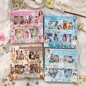 4 models, 1 model 100 pieces of four season theme stickers plants, flowers, and character patterns. PET waterproof material, retro style, DIY notebook decoration, scrapbook material, sticker book.