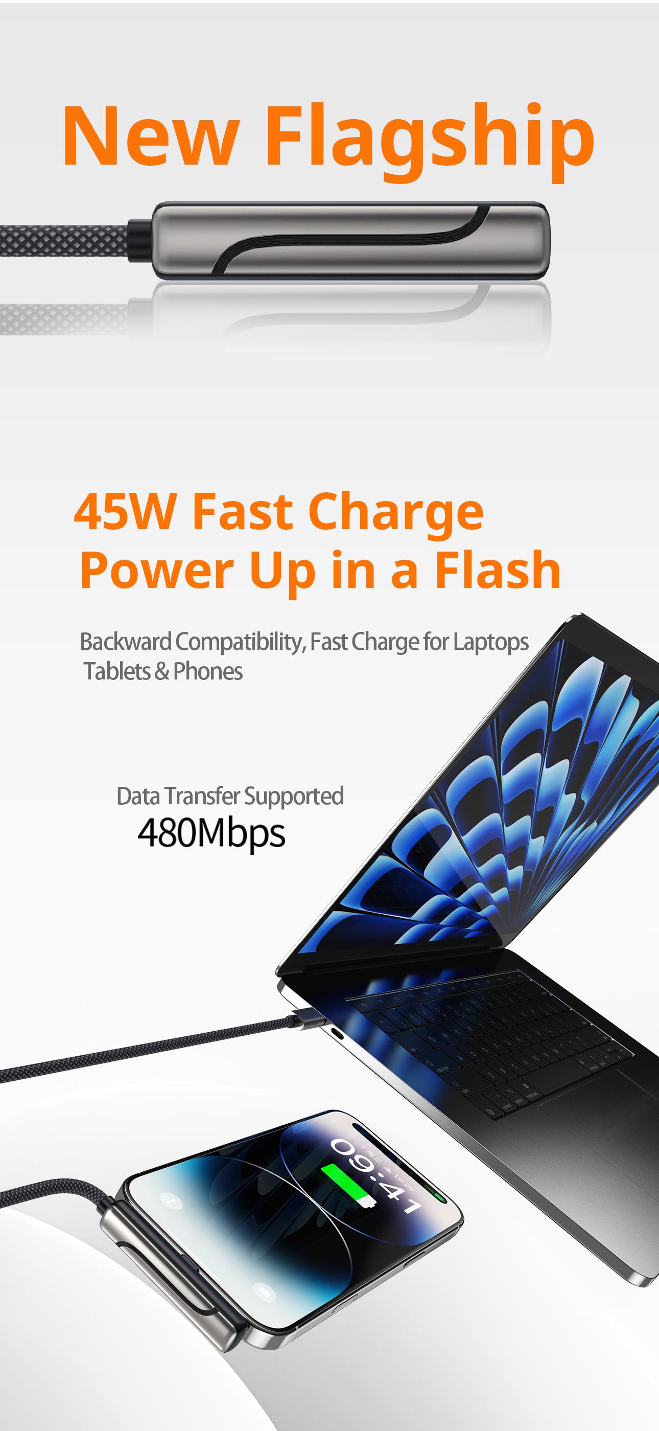 6.6 ft invisible charging cable with hidden stand, compatible with iPhone 15/16/17. Combines charging cable and phone stand into one, supports 45W super fast charging, ideal for gaming, work, and car travel; Samsung Type‑C fast charging cable, black, 3.3