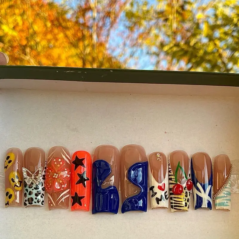 Freestyle NY  | Luxury Press On Nails | Yankees Nail | 3D Nail Art | Summer Nails | Kawaii Nails | 3D Flower Nail