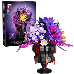 947+pcs Rose Bouquet Vase Building Set, DIY Artificial Flower Model, Elegant Flower Design, Gothic Home Desktop Decoration, Valentine's Day Gift