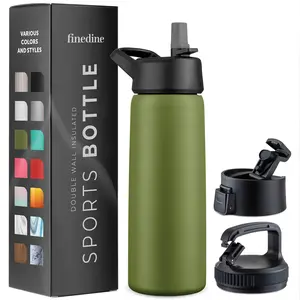 Triple-Insulated Stainless Steel Sports Water Bottle with Straw Lid - Flip-Top Lid - Wide-Mouth Cap Insulated Water Bottles, Keeps Hot and Cold - Thermos Water Bottle Great for Hiking & Biking