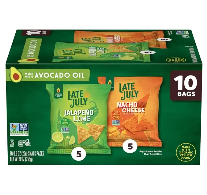 LATE JULY Snacks Variety Pack Tortilla Chips, 0.9 Oz 10 Count Snack Bags