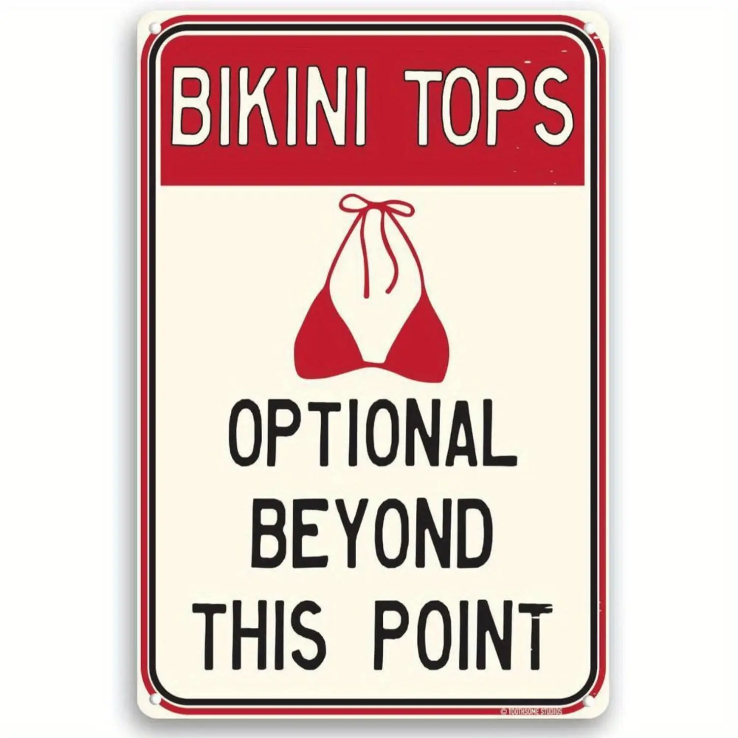 Funny Sign Indicating That Wearing Bikini Tops Is Not Required Past This Area, Suitable for Home Pool Decoration