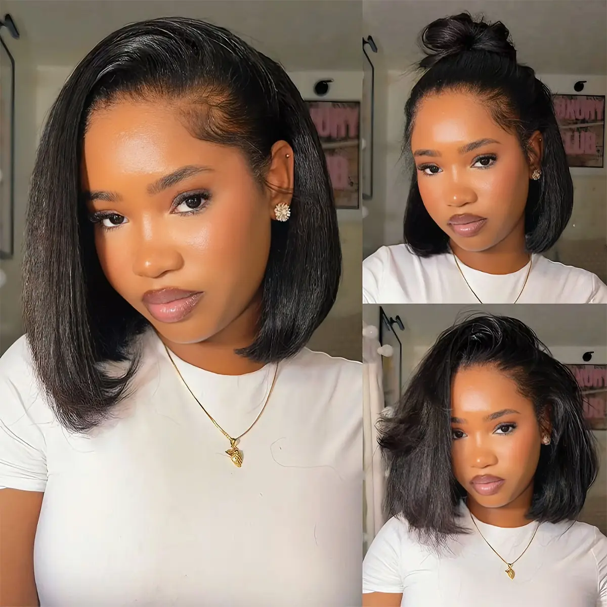 Mscoco Hair Half Wig Kinky Straight Bob Wig Flip Over Install 100% Glueless Budget Friendly Summer Wig Natural Blowout Kinky Strtaight Wig No Glue Wig Black Women Wigs #DealsForYouDays