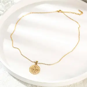 Female Compass Pendant Necklace Navigator Forged Jewelry In Stainless Steel