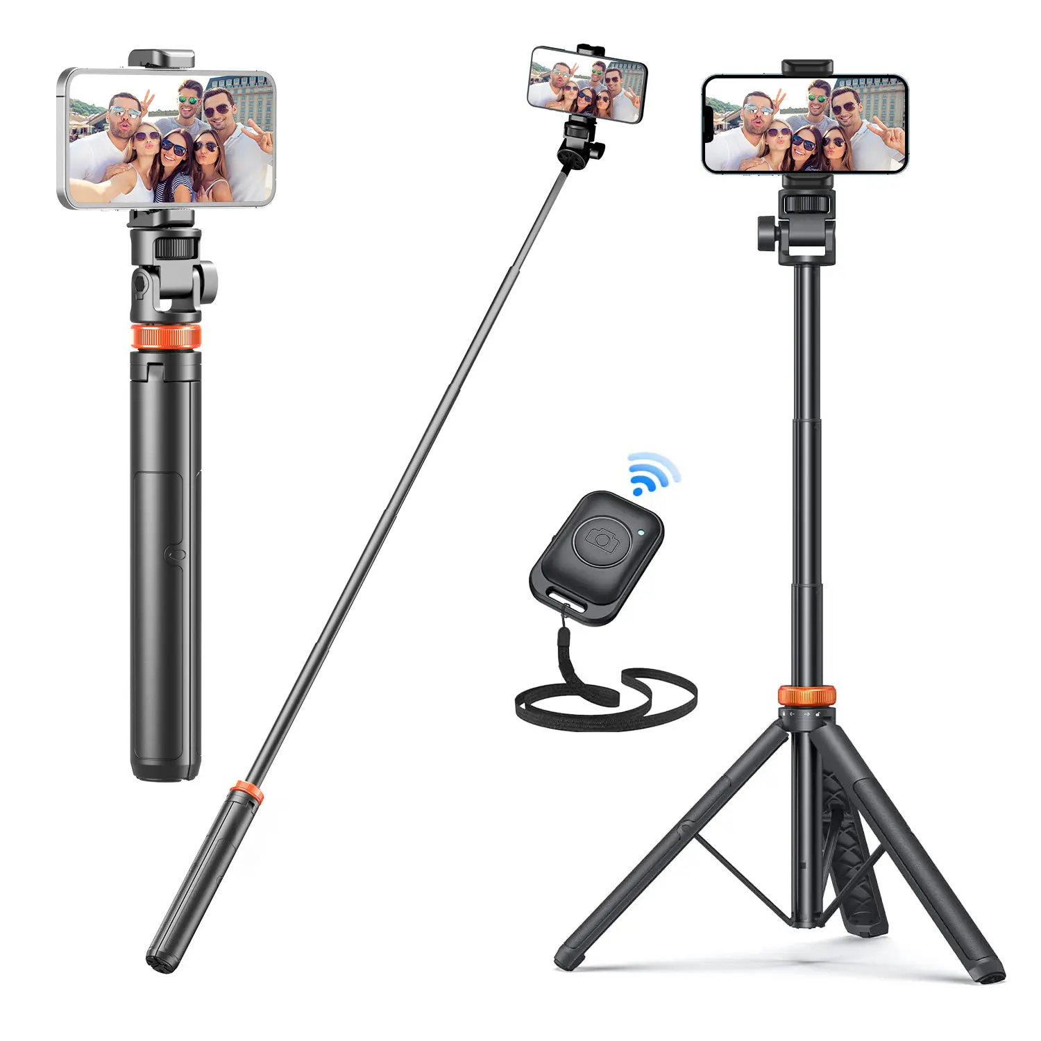 61" Phone Tripod: Your Go-To Stand for iPhone/Android, Complete with Selfie Stick Functionality and Remote Control. Reinforced Stability for iPhone 15/14/13, Perfect for On-the-Go Adventures