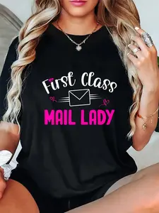 100% Cotton Unisex Funny Mail Lady Graphic Tee - 100%, Short Sleeve, Crew Neck T-Shirt for Men & Women - Perfect for Casual Attire, Postal Worker, Round Neck