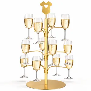 Cocktail Tree Stand for Drinks with Baby Onesie Topper, Gold Hollow Baby Onesie Champagne Glass Holder,3 Tier 12 Holders Gender Reveal Party Decorations, Metal Wine Glass Holder for Baby Shower,Gender Reveal,Birthday & Holiday Parties,Wedding & Home Decor