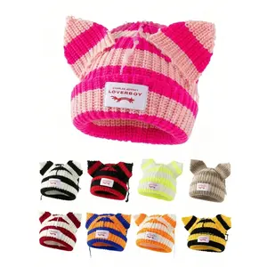 1pc Women's Fashionable Car Embroidered Ear Flap Knitted Hat, Suitable For Daily Wear And Travel In Autumn And Winter,School