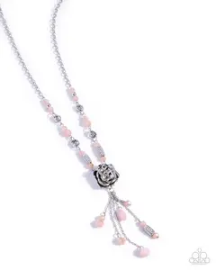 Pruning Promise - Pink Bead Silver Rose Long Necklace - Paparazzi
