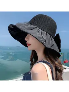 Wide Brim Foldable Sun Hat Black Inner UV Shield Ladies Summer Casual Bucket Hat