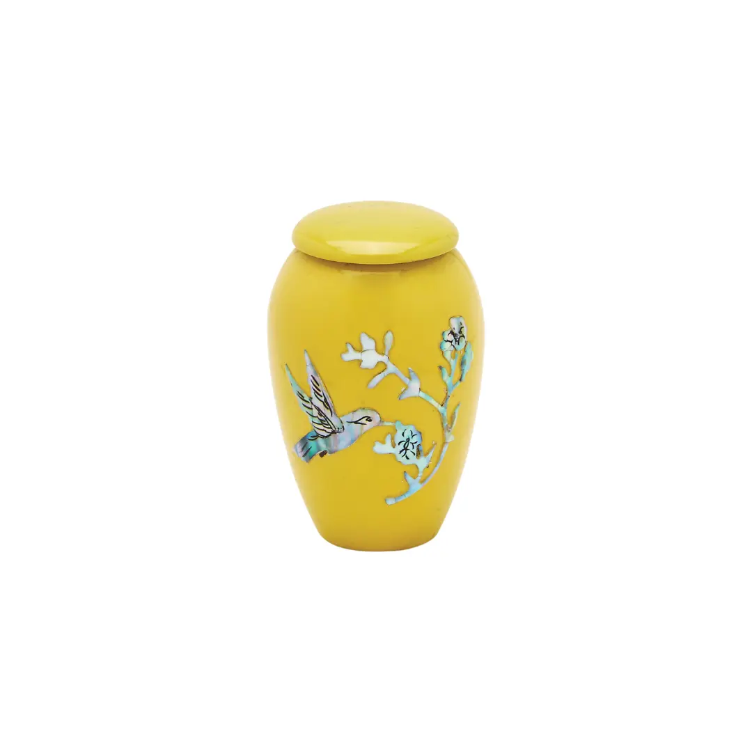 Yellow Hummingbird - Cremation Keepsake - Mother of Pearl