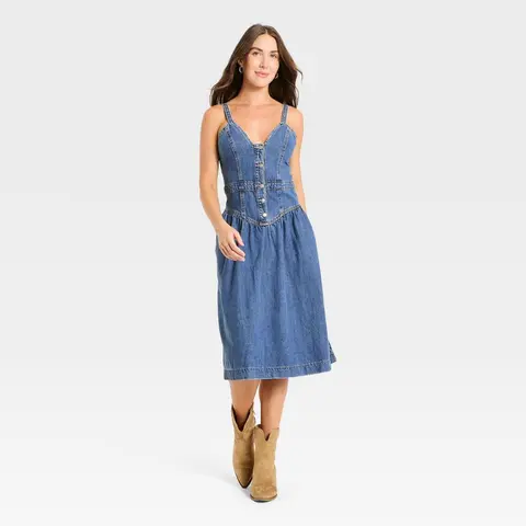 Women's Sleeveless Corset Denim Midi Dress - Universal