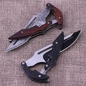 2pc Damascus steel camping knife with rosewood handle, sharp, lightweight and portable, suitable for daily carry, outdoor camping emergency use, the best gift for men on and Valentine's Day!