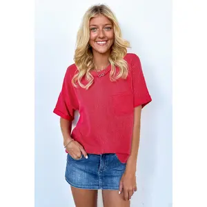 Daily Drift Rib Knit Pocket Top