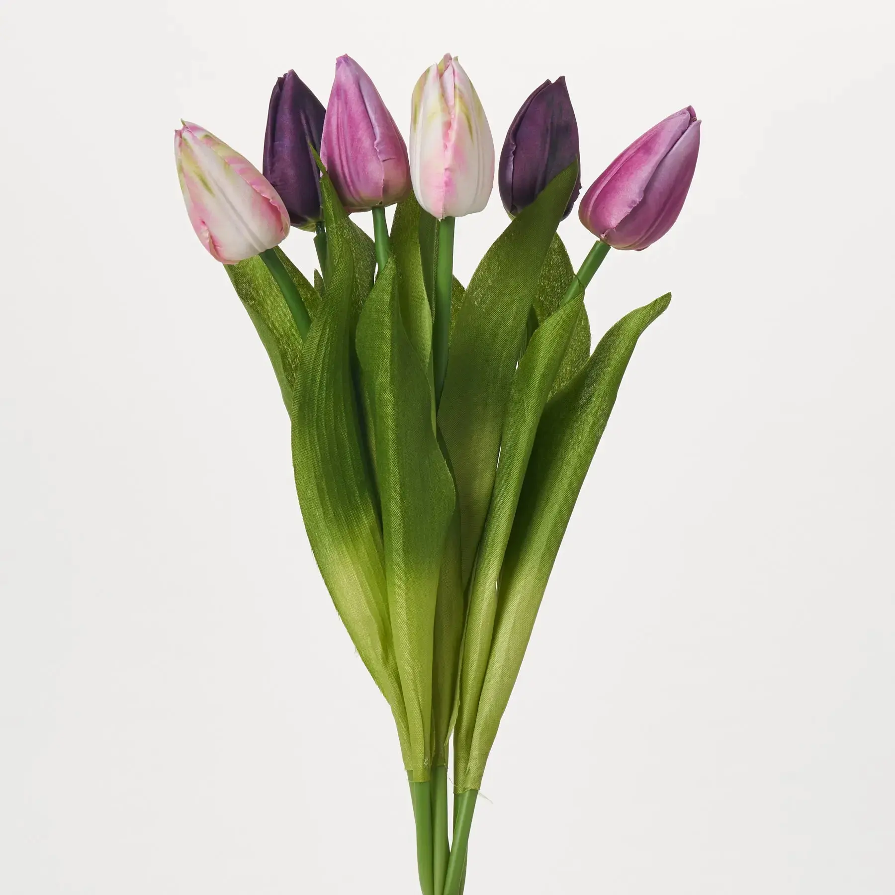 Mixed Purple & Cream Silk Tulip Bud Bouquet Bundle of 6 Faux Stems - 20"
