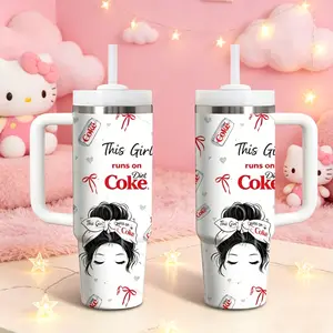 Red Bow & Hearts Pattern Vacuum Flasks 40oz Stainless Steel Vacuum Insulated Tumbler with Handle and Straw - Leak Resistant Travel Coffee Mug - Keeps Cold for 24 Hours - Cupholder Friendly Water Cup for Gym and Office Insulated Drinkware