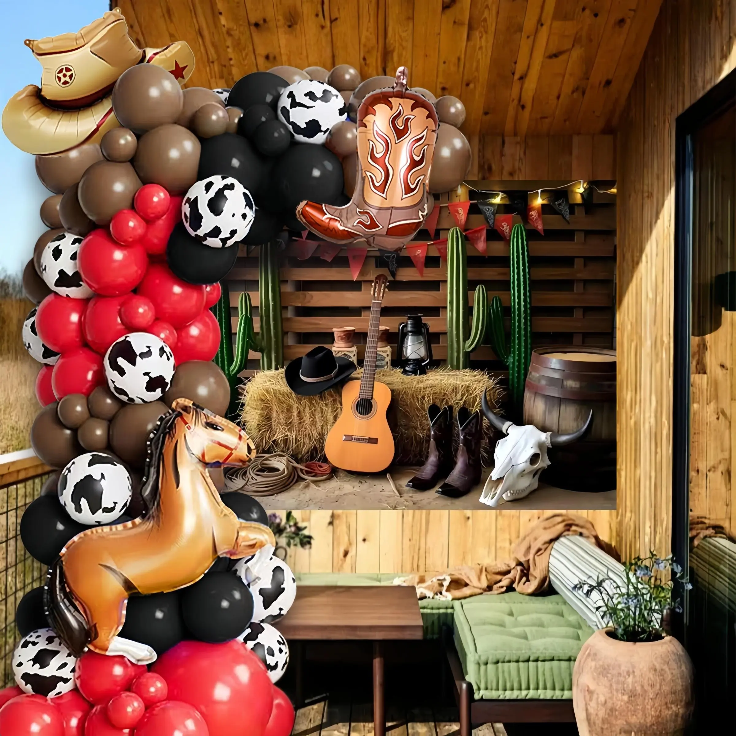 Cowboy Themed Balloon Arch Kit, Farm Themed Balloon Garland Set, Balloon Arch Kit for Birthday Party, Anniversary, Graduation, Party Decoration Supplies, Latex Balloons, Party Balloons Decorations