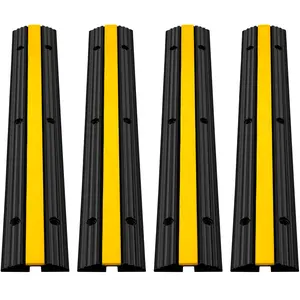 4 Pack of 1-Channel Rubber Cable Protector Ramps Heavy Duty 22046Lbs Load Capacity Cable Wire Cord Cover Ramp Speed Bump Driveway Hose Cable Ramp Protective Cover