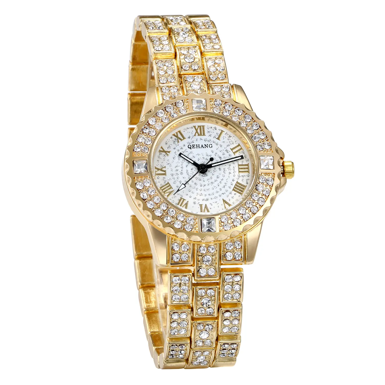 OIDEA Women's Round, Full Rhinestone Diamond-Studded Roman Numeral Quartz Watch, Fashion Women's Diamond-Studded Quartz Watch, Diamond-Studded Quartz Watches