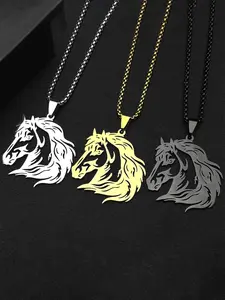 Classic Horse Head Male Chain For Women Men Stainless Steel Silver Color Hip Hop Animal Pony West Cowboy Pendant Necklace