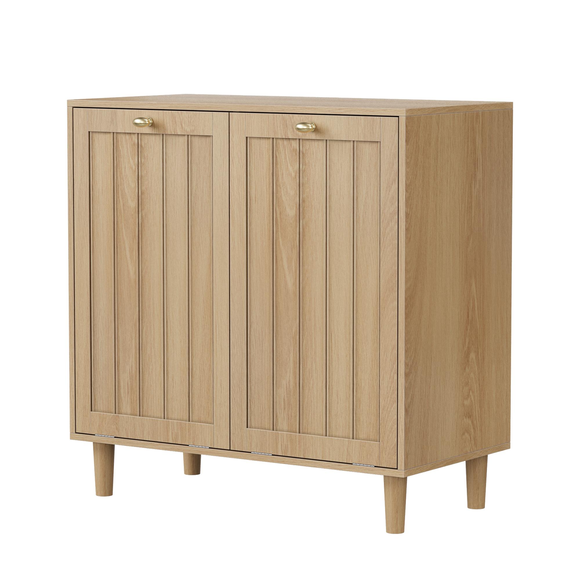 Sloping laundry basket with removable inner basket, concealed laundry basket, bathroom laundry storage cabinet, freestanding household storage rack, oak color