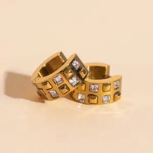 Crystal Square Super Chunky Huggie Hoop Earrings