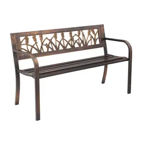 Outdoor Bench 50 Inch, Metal Patio Bench with Floral Backrest, Weatherproof Garden Bench for Yard, Park, Porch, Antique Bronze Floral PVC Back Panel