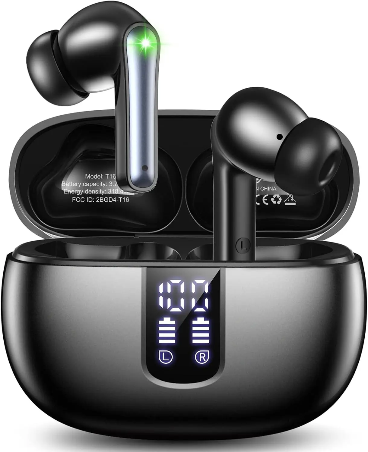 Wireless Bluetooth 5.4 In-Ear Buds with 48H Playtime, Noise Cancelling Mic, LED Display Charging Case, IPX7 Waterproof Bass Stereo Headphones for iPhone Users (Music Calls, Android Phones/Laptops) | Gift