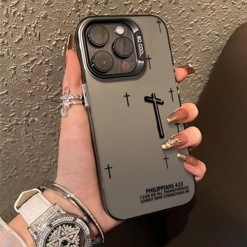 Powerful Cross Design Patterns Phone Case With The Life-Changing Philippians 4:13 Verse Durable Hard Acrylic Back Case With An Anti-Yellowing Coating Made From High-Quality  For iPhone 17.16.15.14.13.12.11.X.XS.XSMAX.XR.8.7
