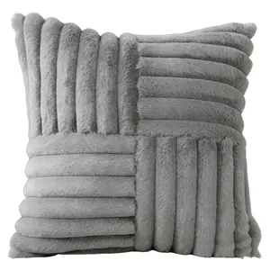 Faux Rabbit Fur Patchwork Pillow Cover Without Insert, Square Living Room Sofa Decoration Pillow Case, Casual Style Home Decor, Home Textile