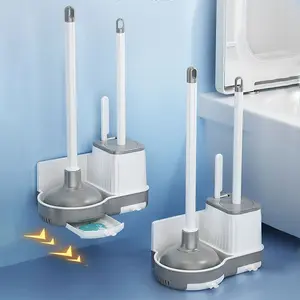 5 in 1 Toilet Cleaner Set, 1 Set Wall Mounted & Stand Toilet Brush, Bathroom Decor Essential, Small Space Storage Solution, Toilet Plunger Set, Bathroom Organizer, Bathroom Accessories